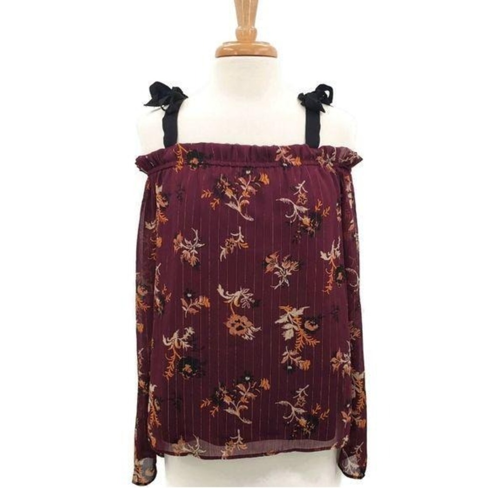 Womens Cold Shoulder Floral Blouse Size M Boho Multicolor Casual C Apparel